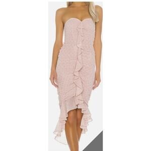 Michael Costello x REVOLVE Vega Midi Strapless Ruffle Pink Dress Size Small